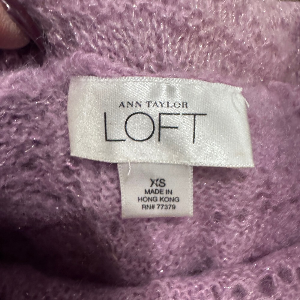 Vintage Lavender Mohair Wool Pointelle Scalloped Off Shoulder 90s Y2K Sweater XS - Picture 3 of 7